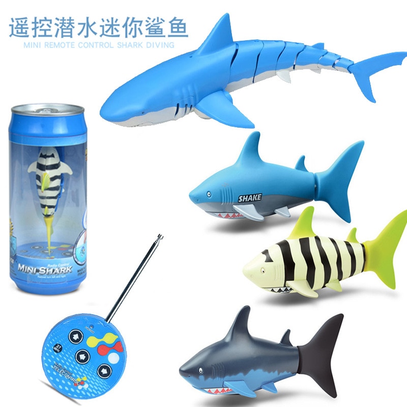 Innovation mini remote control small shark strange coke cans fish swimming underwater remote shark children toys