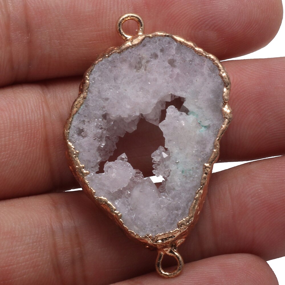 Conectores de colgante de ágatas Druzy Natural, conectores de doble agujero chapados en oro Irregular para fabricación de joyas DIY: White / 40-45mm