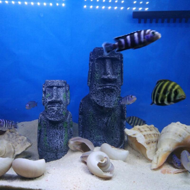 Aquarium Reptile Decoration Easter Island Stone Statue Resin Landscaping Crafts Antique Roman Portrait Fish Tank Decoration