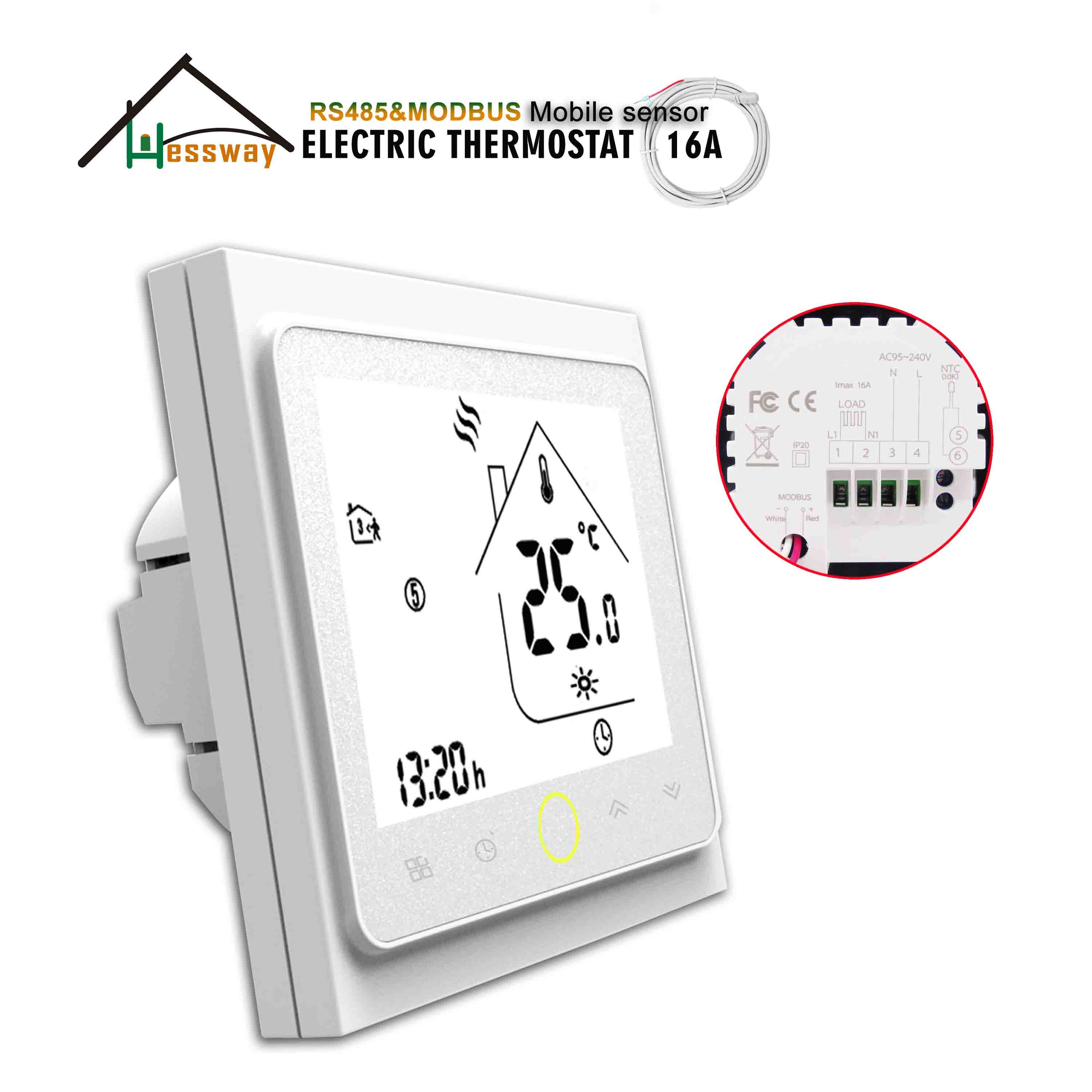 HESSWAY RS485 Double sensor electric temperature controller for 16A thermostat MODBUS graphene heating film
