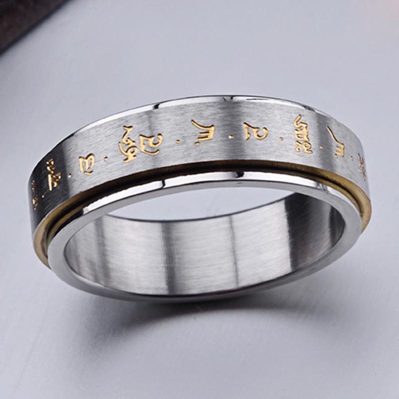 Mode Mannen Boeddha Rotatie Spinning Mantra Brief Ring Titanium Staal Fijne Sieraden Xin