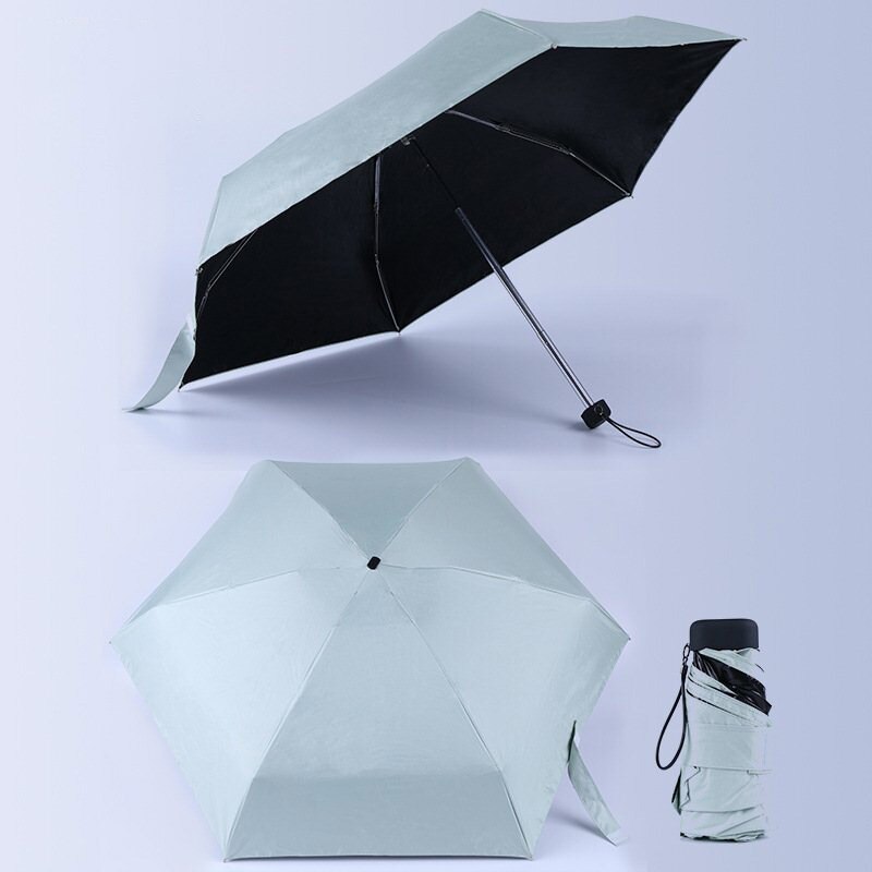 Pongee Small Folding Umbrella Anti-UV Waterproof Women Mini Pocket Parasol Girls Portable Travel UMBRELLAS: Licht Groen