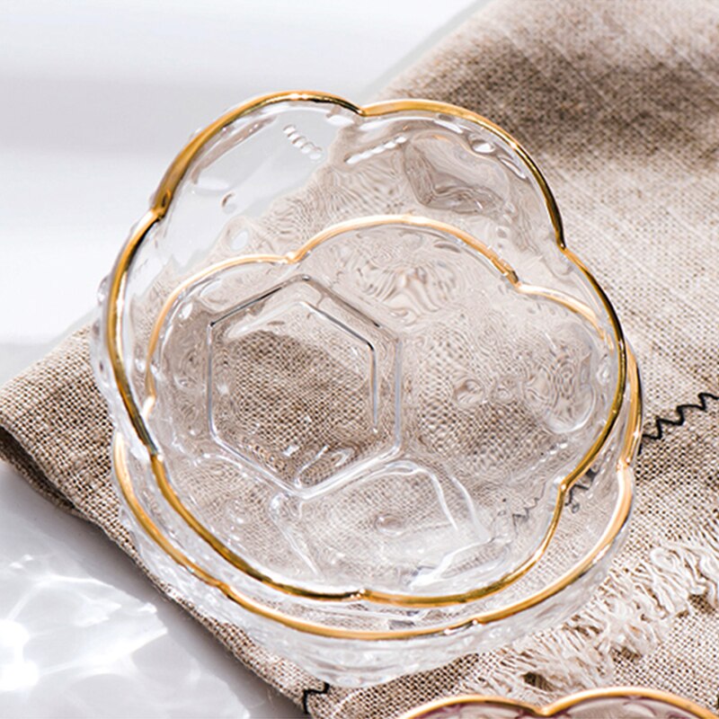 Small Glass Bowl European Transparent Gold Inlay Glass Bowl Color Peach Heart Glass Bowl For Ice Cream Fruit Dessert 3.45Inch