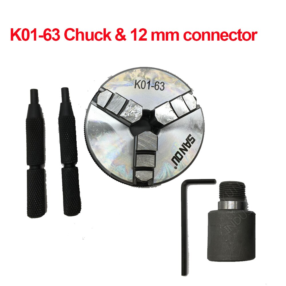 63mm 2.5" LATHE Chuck three Jaw Manual mini Self-Centering Chuck Sanou K01-63 with Connecting rod Connector for CNC: K01-60-12MM