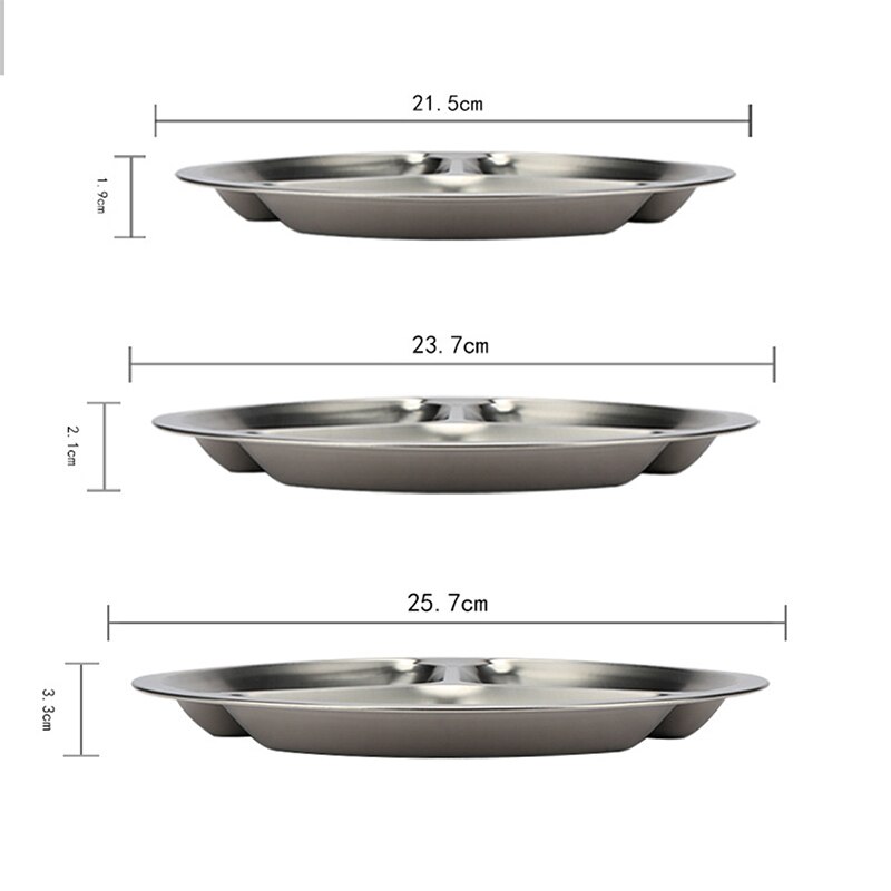 Rvs 3 Stukken Ronde Verdeeld Schotel Snack Diner Plaat Diameter 22Cm/24Cm