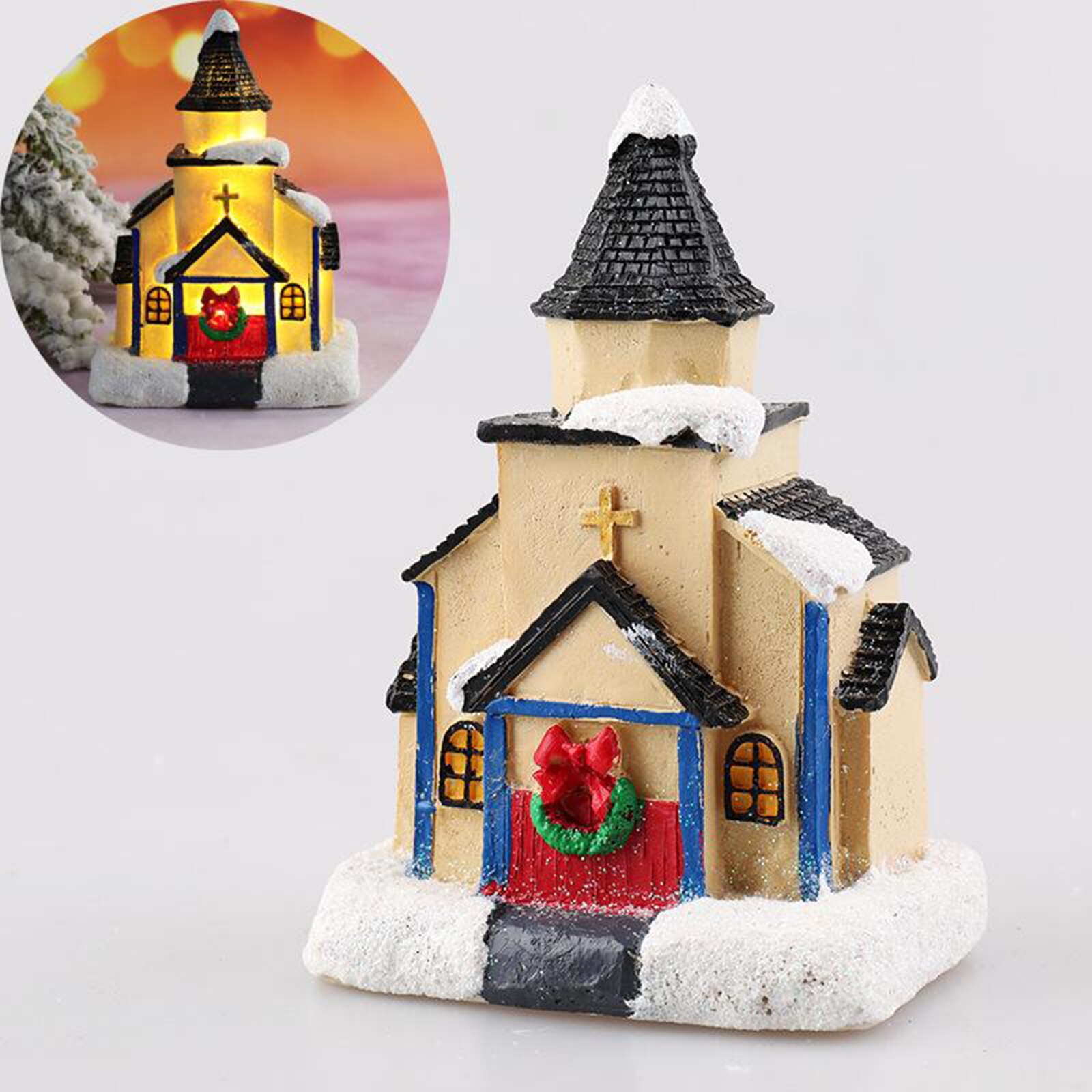 Kerst Huis Decor Led Licht Hars Dorp Ornament Desktop Decoratie: H
