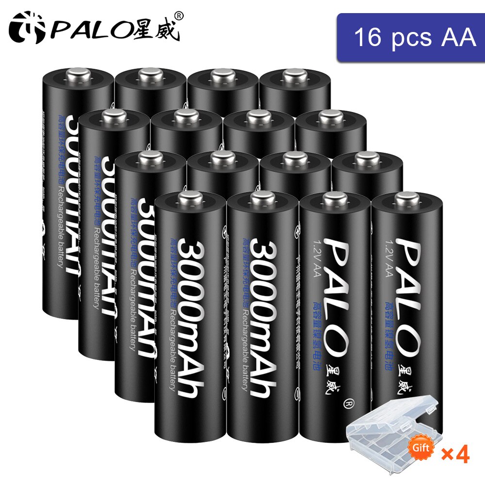 Pila AA recargable, AA NiMH 1,2 V 2A, batería prealimentada, pilas aa de baja autodescarga y cargador de batería inteligente para AA AAA: 16pcs AA