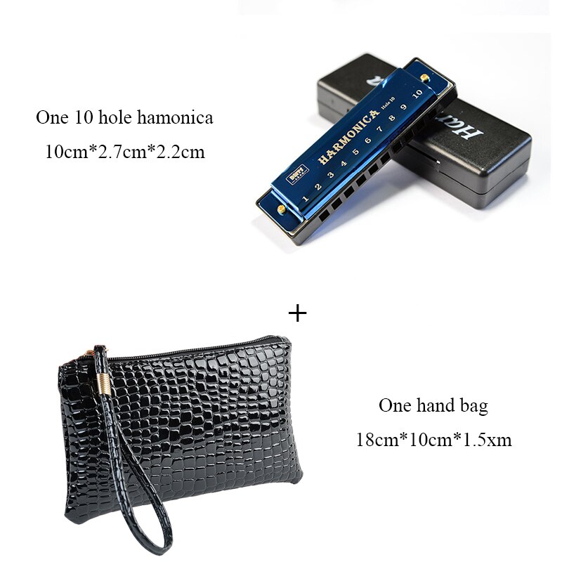 10 Hole Blues Harmonica - C Tone - Tremolo - Metal Body - with Bag
