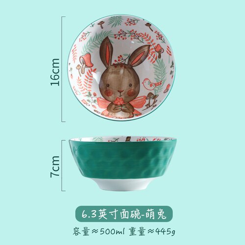 Bol de riz en céramique pour fille, bol de nouilles simple, mignon, coeur filet rouge, vaisselle créative pour enfants: 6.3inch-D
