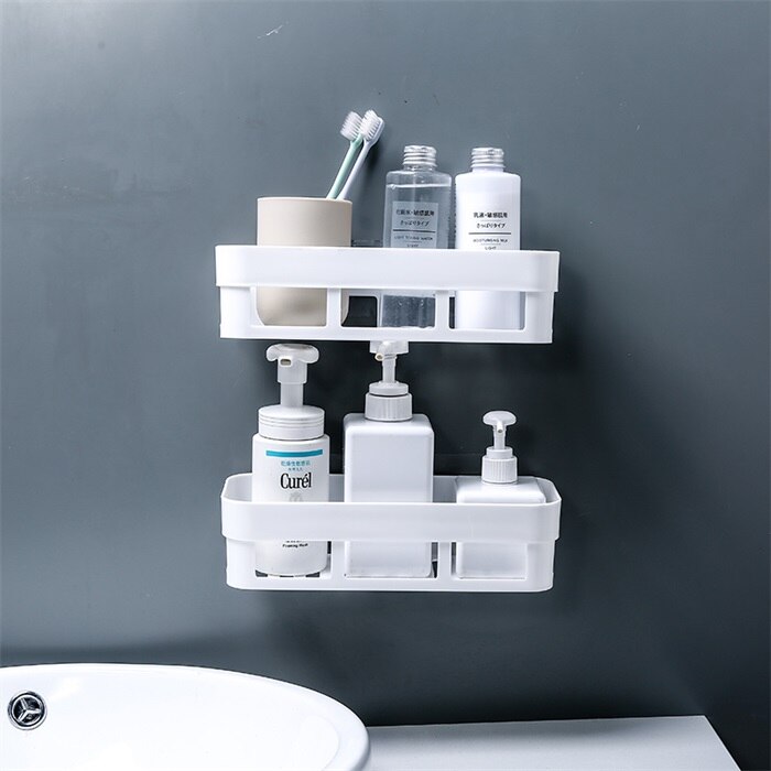 Bathroom Accessories Storage Shelf & Rack Waterproof Floating Shelf Home Decoration Kitchen Free Punching Wall Hanging H1148: white 2 pieces
