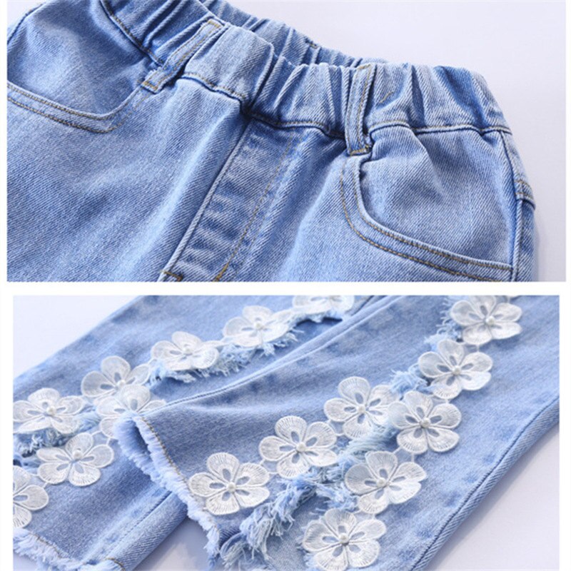 Pantalones vaqueros ajustados para niñas, pantalón acampanado de con flores, elásticos, informales, de 8, 10, 12 y 14 años