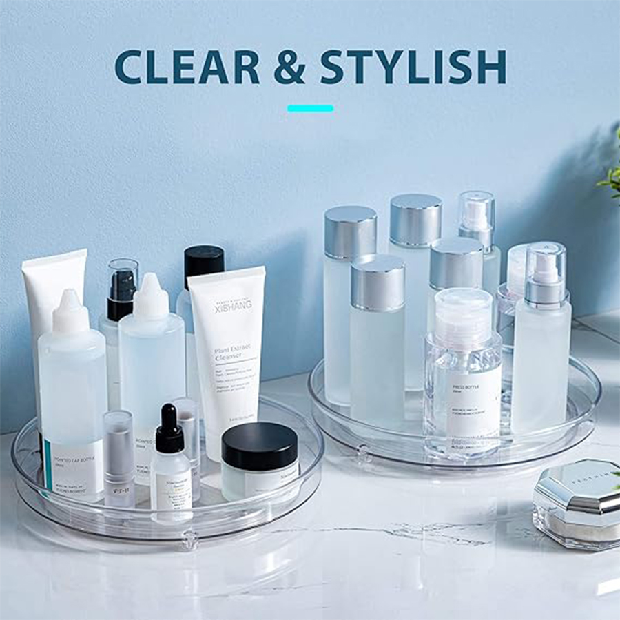 Plateau tournant en plastique, plateau rotatif pour armoire, cuisine, salle de bain, stockage des aliments, organisation et organisateur de stockage