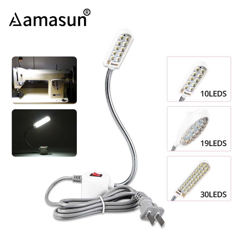 1-3W Industrial Sewing Machine LED Light 10 19 30 LEDs Magnetic Clothing Machine Mounting Base Lamp US EU Plug Work Light