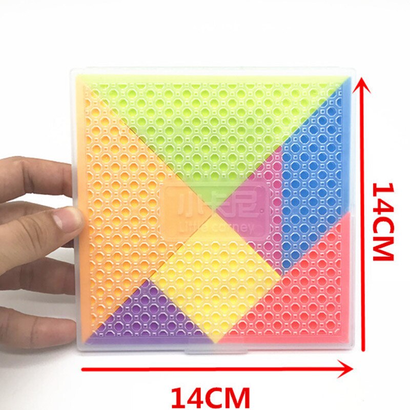 Regenboog Kleur Plastic Tangram Diy Hersenen Puzzel Kid Leren Onderwijs Puzzels Speelgoed Stijl 14*14 Cm Kinderen Jigsaw puzzel