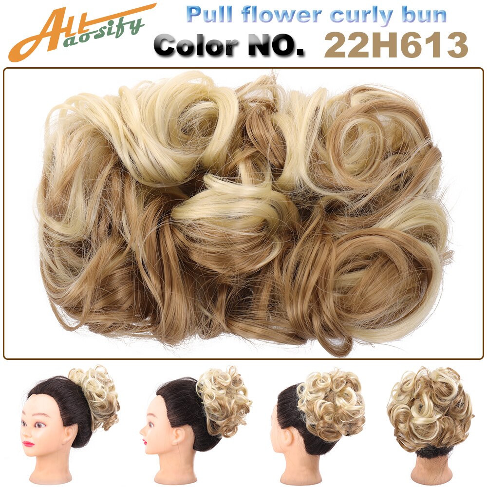Allasosify Large Comb Clip In Curly Synthetic Hair Pieces Chignon Updo Cover Bun Hair Extension For Women 17 Colors: 22H613