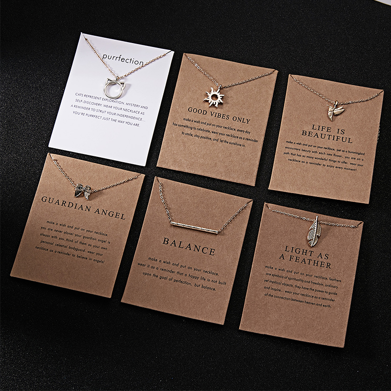 Mode Make A Wish Card Ketting Sieraden Goud Kleur Uil Veer Olifant Vleugel Eenhoorn Vlinder Hart Hanger Vrouwen Bijoux