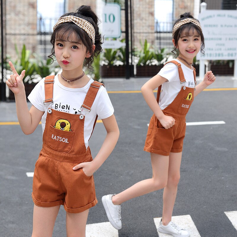 Kids Pink Denim Overalls for Teenagers Girl 8 Years Spring Dungarees Girls Pocket Children Summer Cowboy Breastplate Jumpsuit