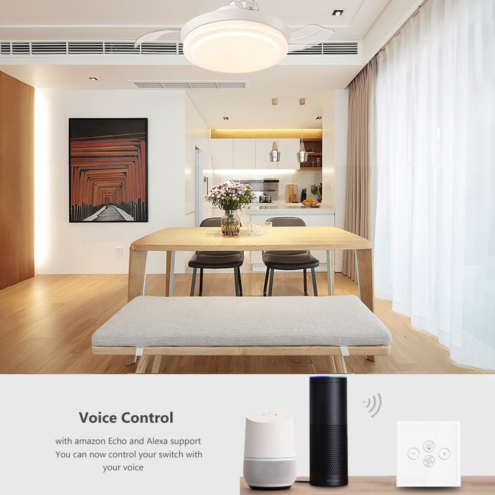 AVATTO-ventilador de techo inteligente con Wifi, interruptor de lámpara con varias velocidades, controlado por voz por Alexa y Google Home, Tuya
