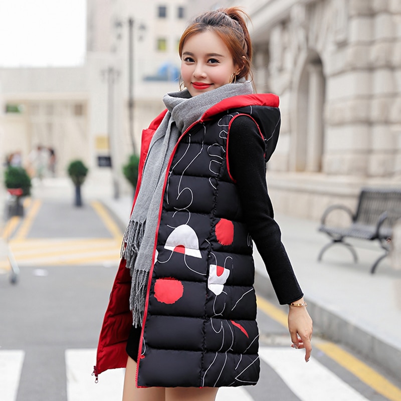 Winter Long Puffer Vest Cotton Padded Korean Style Slim Plus Size Hooded Both Sides Can Be Wear Casual Chalecos Para Mujer