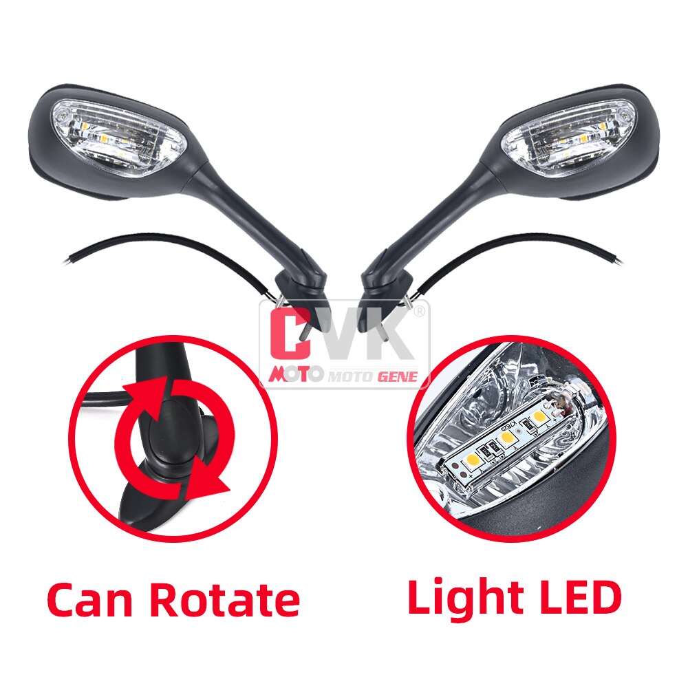CVK RearView Mirror LED Light For Suzuki GSXR600 GSXR750 GSXR1000 K5 K6 K7 K8 2005 2006 2007 Rear View Mirrors: Rotate Clear LED