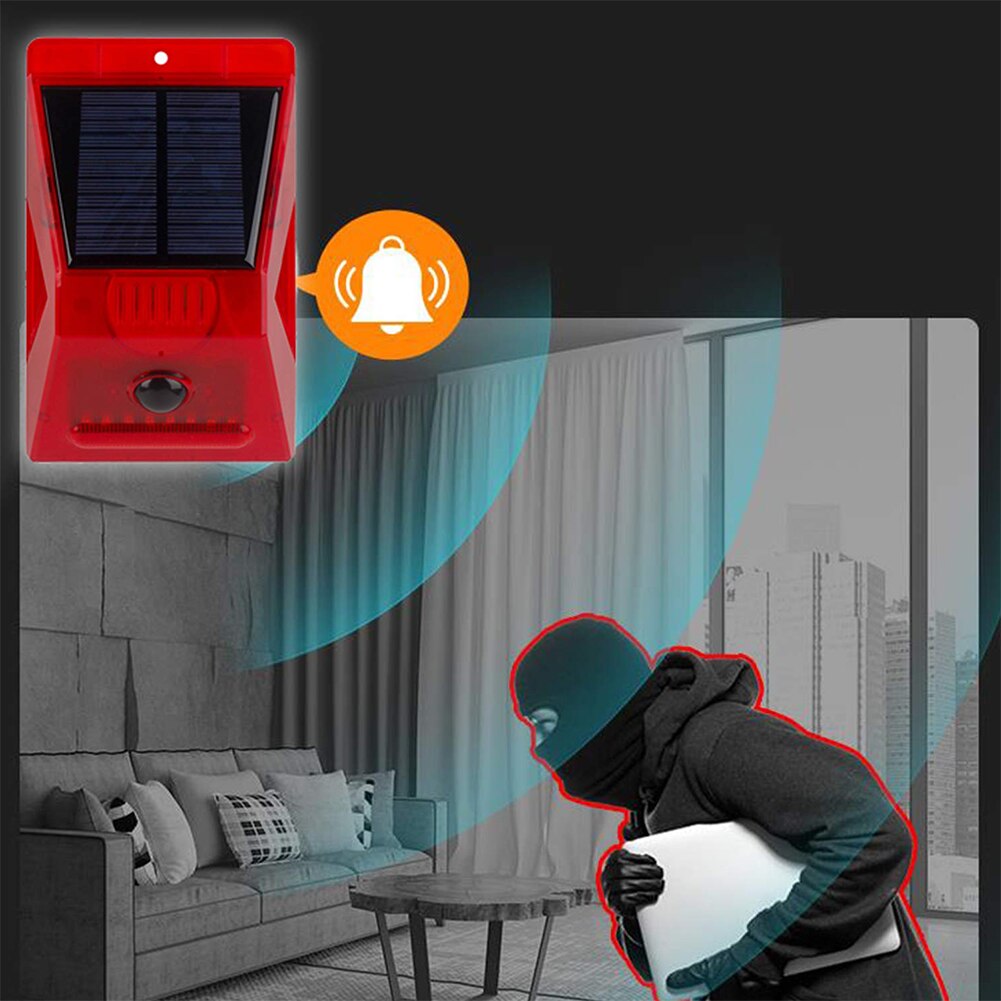 Solar Powered Sound Alarm IP65-Rated Water Resistant Motion Sensor Remote Control Siren For Home Security Burglar Alarm System