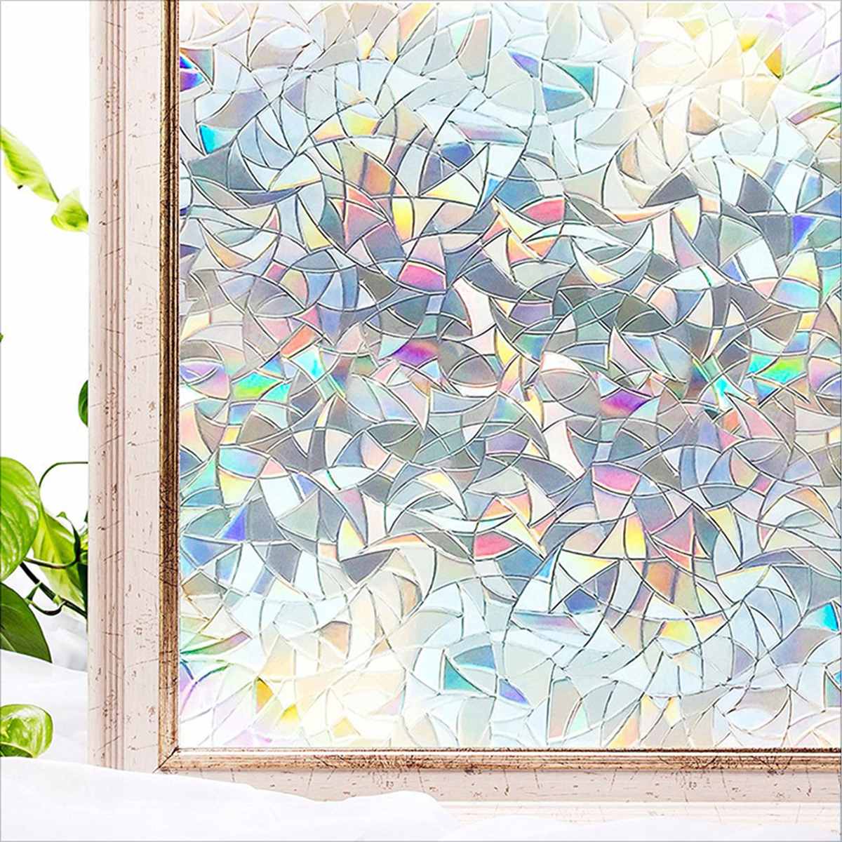 3D Decorative Window Privacy Film Stained Glass Window Sticker Self-adhesive Vinyl Static Anti Rainbow Glass Tint Film