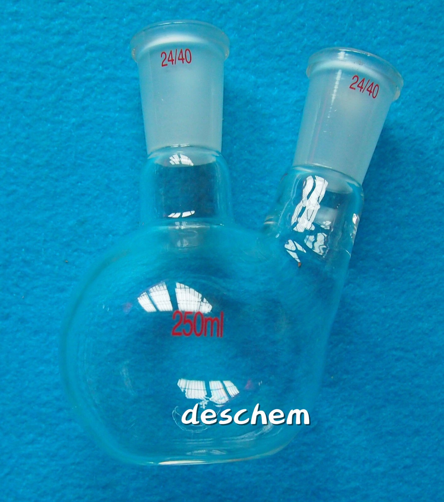 250ml,2-Neck,24/40,Flat Bottom Glass Flask,Double Necks,Lab Chemistry Bottle