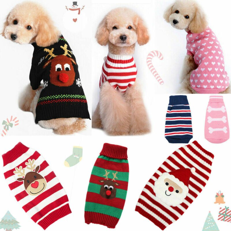 Vinter hund sweater tøj varm jule strikket sweater til små hunde kæledyr tøj frakke s-xxl