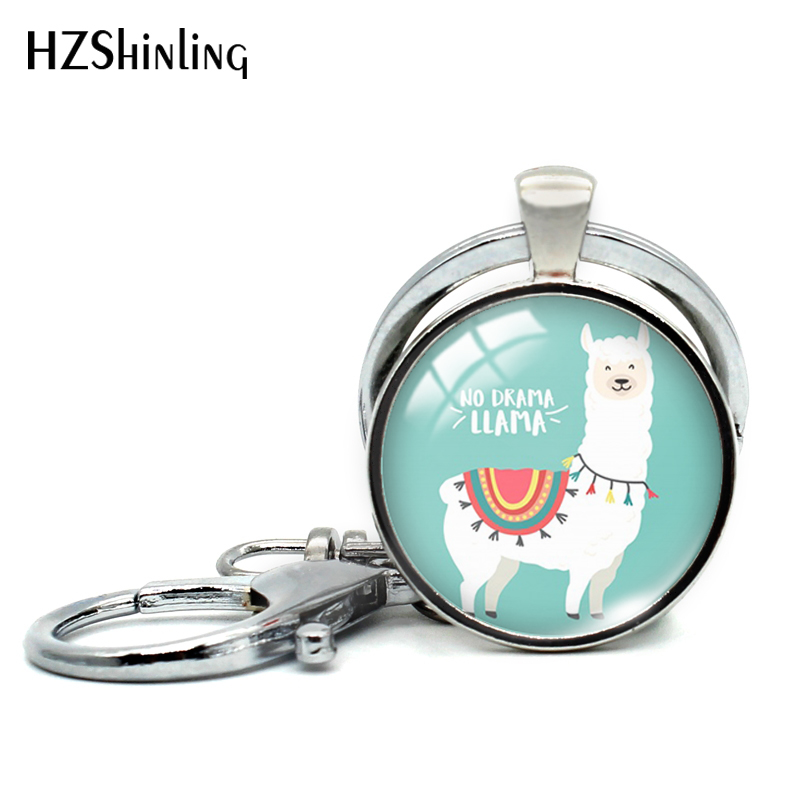Alpakka uten problem lama nøkkelring glass cabochon nøkkelringer morsom alpakka nøkkelring rundt fotosmykke