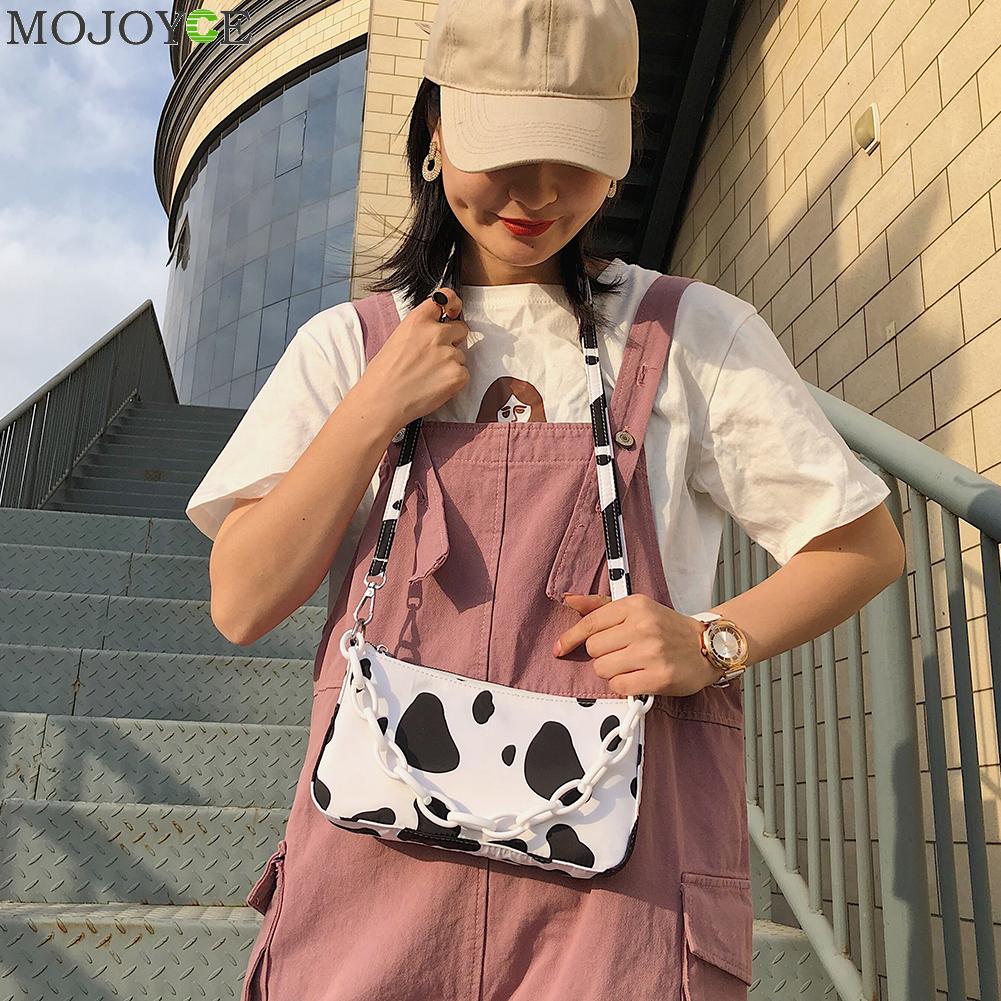 Dames schoudertassen met koeienprint, dames oxford handtas, handtassen met ketting, dames klassieke schoudertassen