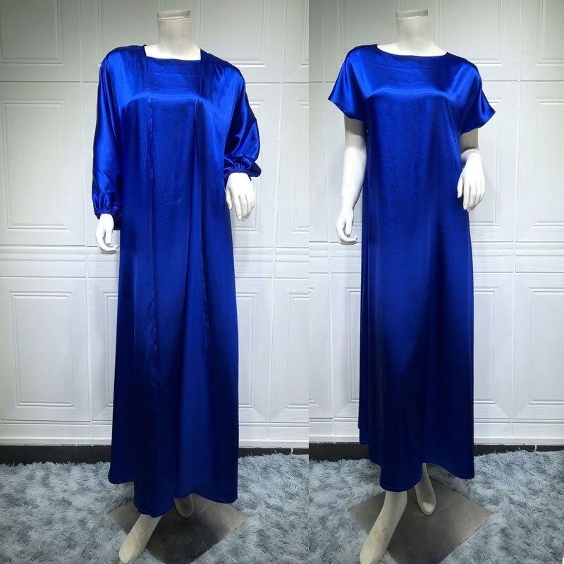 Arabischen 2 stücke Abaya Set Arabisch Kaftan Frauen Seidige Kimono + Sleeveless Langes Kleid Muslimischen Spiel Anzug Dubai Islam Modest outfit Ramadan