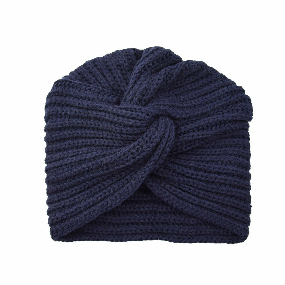 Fshion Women's Ladies Turban Hat Knitted Cap Spring Winter Headwrap Beanie Crochet Beige Black Gray Pink: Navy Blue