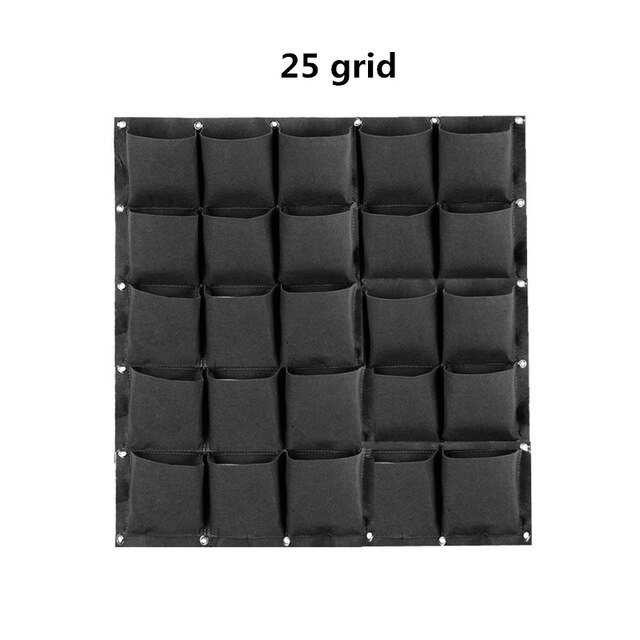 Wall Hanging Planting Bags 18/36/49/72 Pockets Green Grow Bag Planter Vertical Garden Vegetable Living Garden Bag Flowers Supply: 25 grid black