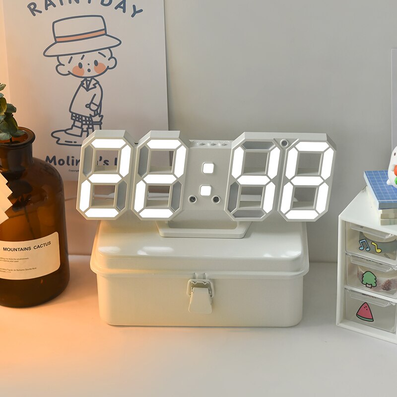 3D LED Digital Alarm Clock Three-dimensional Wall Clock Hanging Watch Table Calendar Thermometer Electronic Clock Furnishings