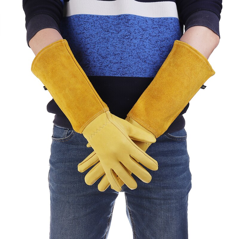 1 par rosenbeskæringshandsker til mænd kvinder ekstra langærmet læder torntæt havearbejde handske