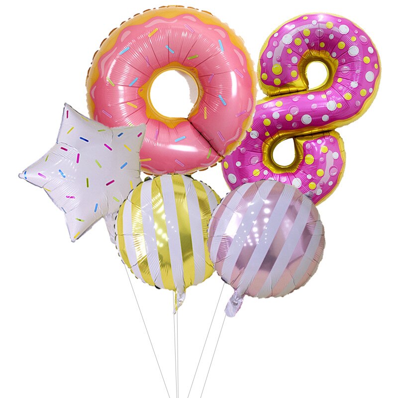 Cartoon Color Dessert Circle Aluminum Film Birthday Decorative Balloon Digital Air Balloon Set Party Decorative Birthday Balloon: 19