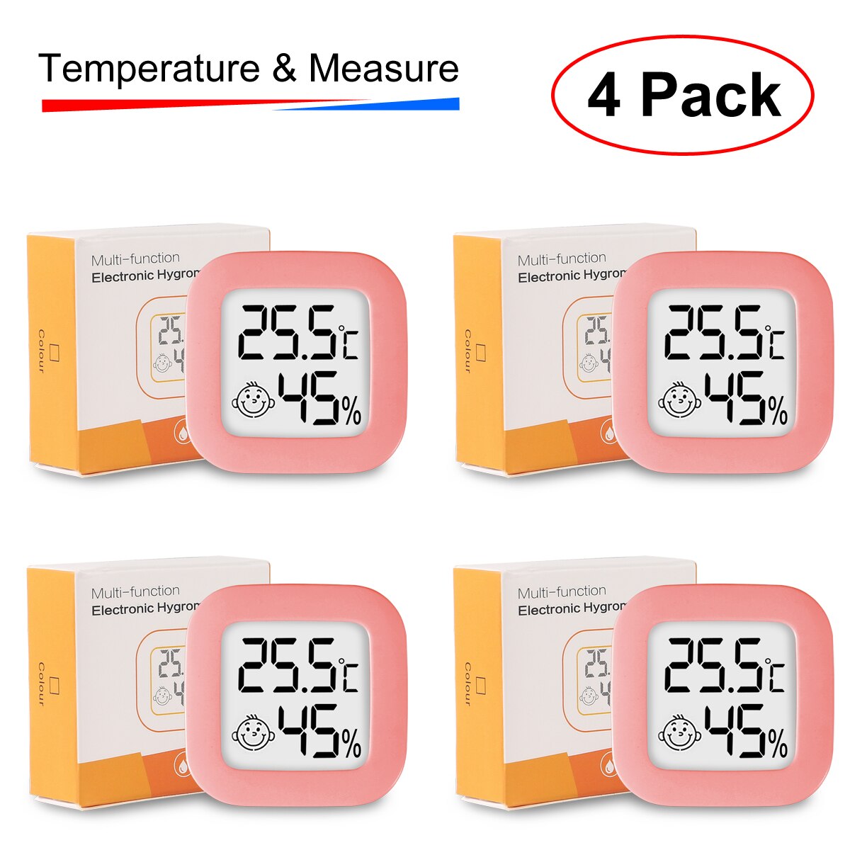 4 Stuks Digitale Thermometer Hygrometer Indoor Mini Temperatuur Lcd Elektronische Monitor Hygrometer Buitenkamer Baby: Rood