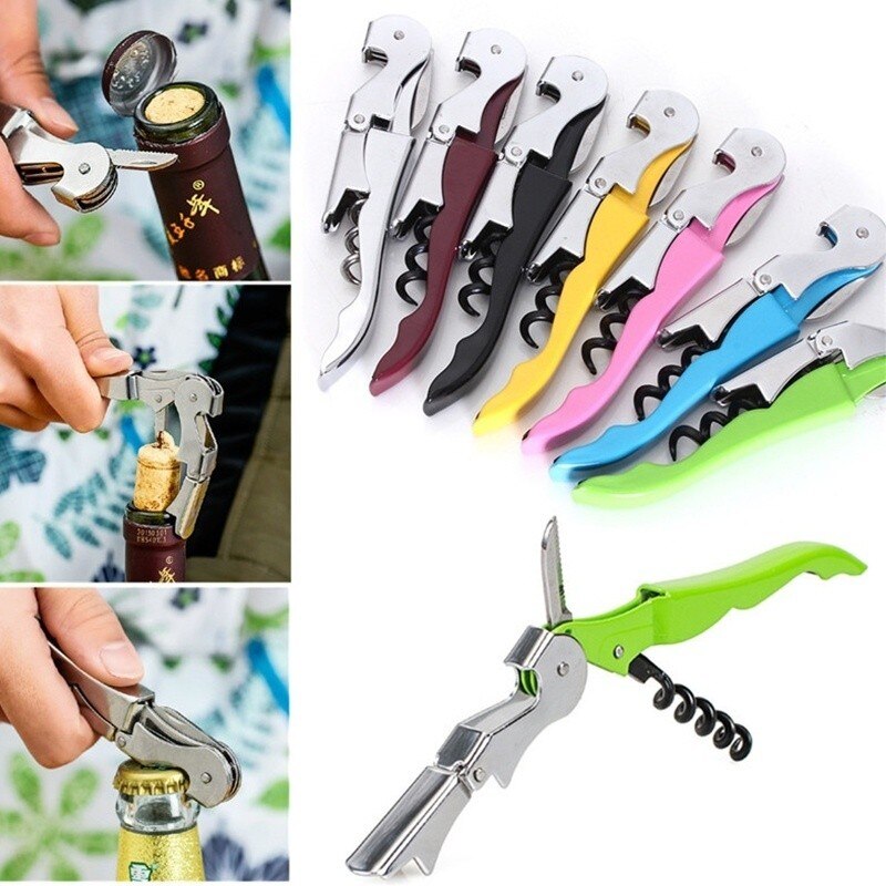 1pc Portable Wine Screw Corkscrew Opener Handle Multifunction Wine Champagne Bottle Cap Opener Bar Kitchen Tools