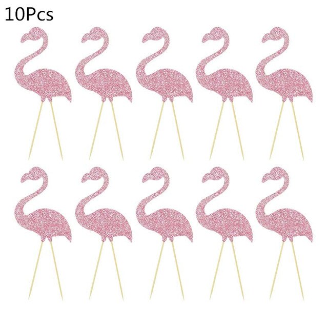 10/12Pcs Tropical Hawaii Party Green Leaf Cake Topper Flower Flamingo Cupcake Topper For Summer Jungle Birthday Party Cake Decor: B06-10Pcs