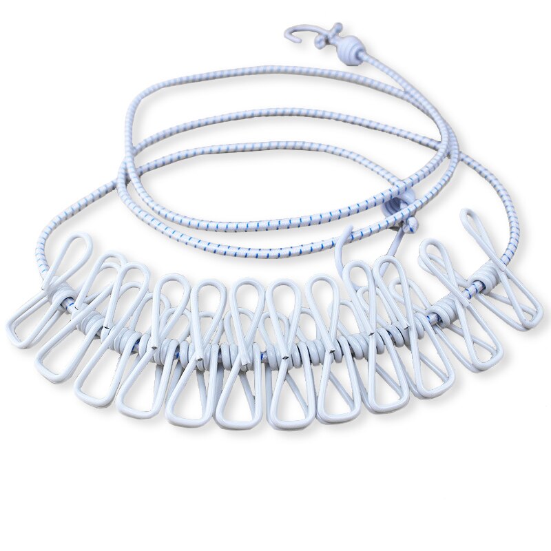 180cm Portable Travel Clothesline Multifunction Drying Rack Clothes Line with 12 Clips Cloth Hangers Steel Clothes Line Pegs: white