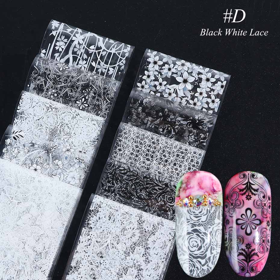 10pcs Kleurrijke Bloemen Stickers Op Nagels Folie Transfer Sterrenhemel Zomer Sliders Voor Manicure Nail Art Decals Decoratie JI798: D