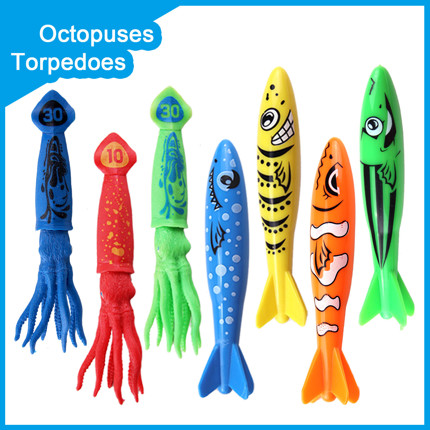 34PCS Funny Kids Diving Accessories Toys Set Underwater Water Play with Storage Bag for Children Summer Game Swimming Pool Party