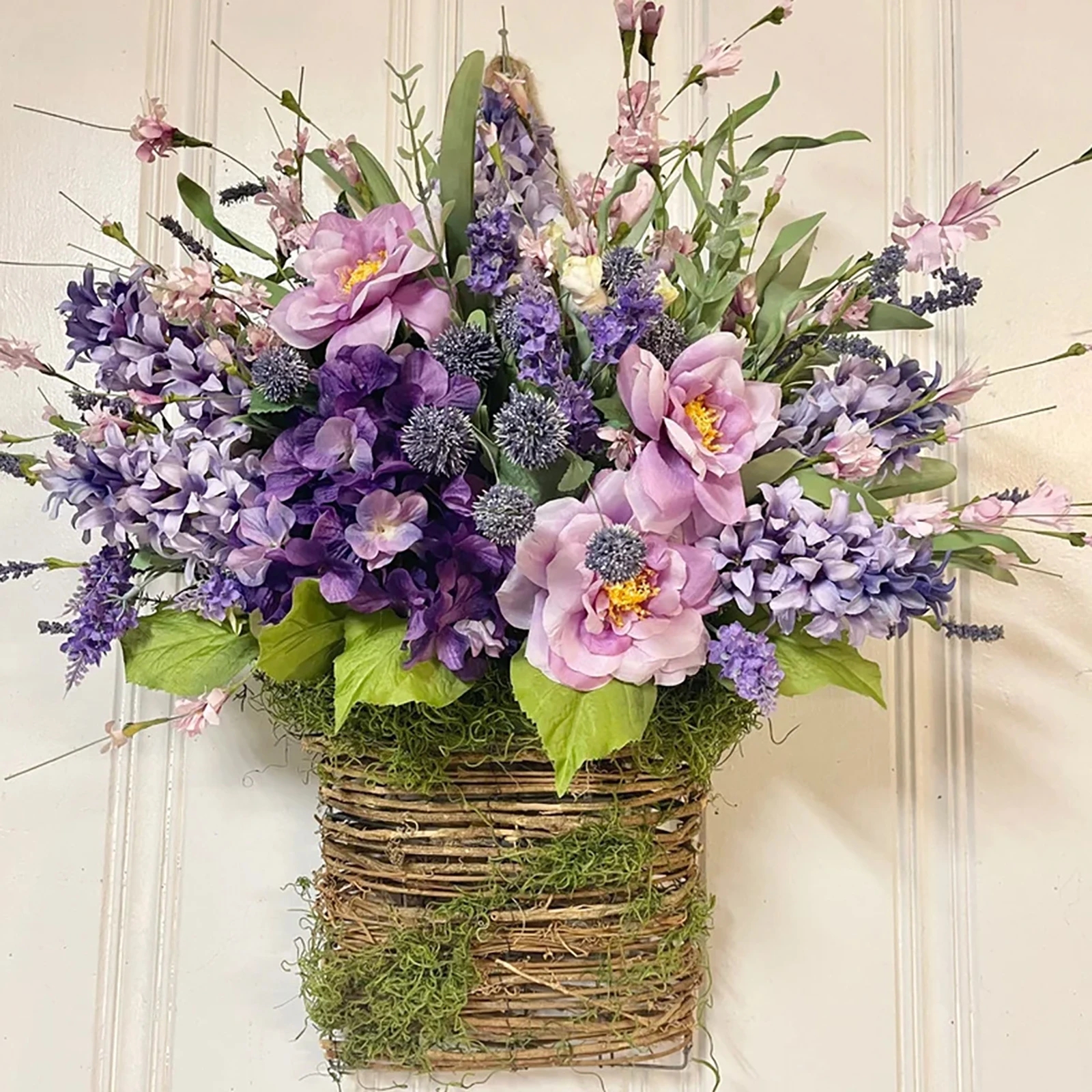 Ghirlande di lavanda per la decorazione della porta d'ingresso ghirlanda primaverile porta della fattoria appesa cestini di fiori di lavanda artificiale ghirlanda primaverile