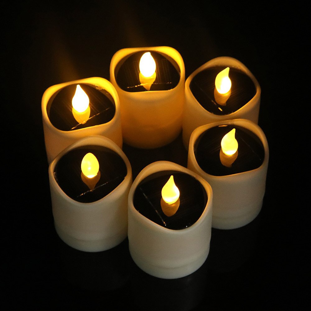 6PCS Solar Powered Flameless LED Candle Tea Light Candle Wedding Memorial Bar Home DIY Decor Energy Saving