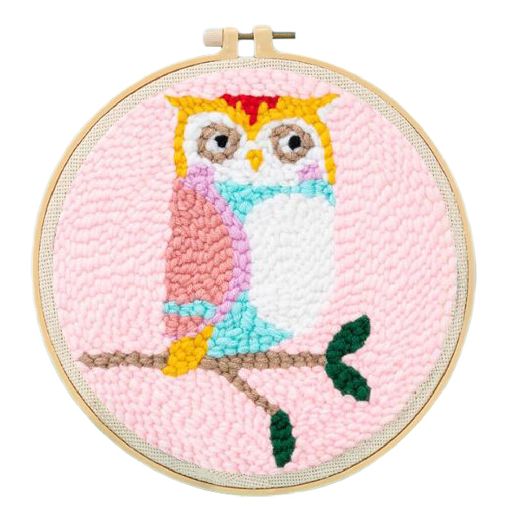 1 Juego de Kits de aguja de punzón con de Animal con punzón bordado aro DIY manualidades multicolores Kits de inicio hilo suave DIY costura: Multicolored Owl