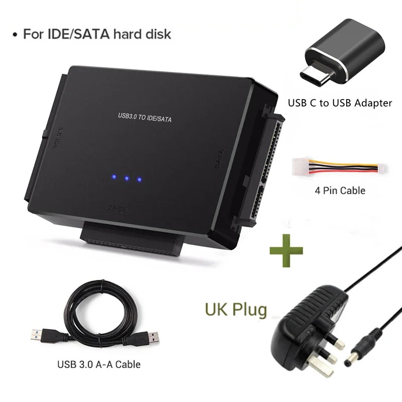USB 3.0 zu SATA IDE Festplattenadapter Konverterkabel für 3,5 2,5 Zoll HDD/SSD CD DVD Rom CD-RW 3 in 1 IDE SATA Kabeladapter: Gold