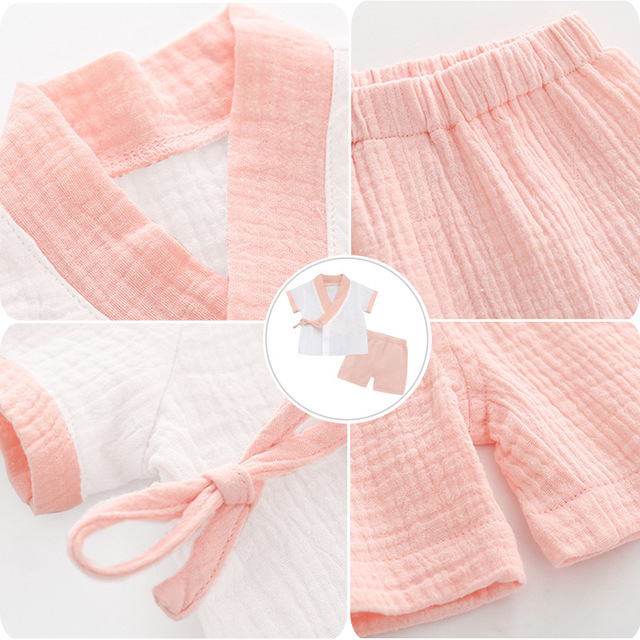 Baby gaze kimono komfort kortærmet børnetøjstøj pyjamas sæt til børn hanfu stil pyjamas jul  z885