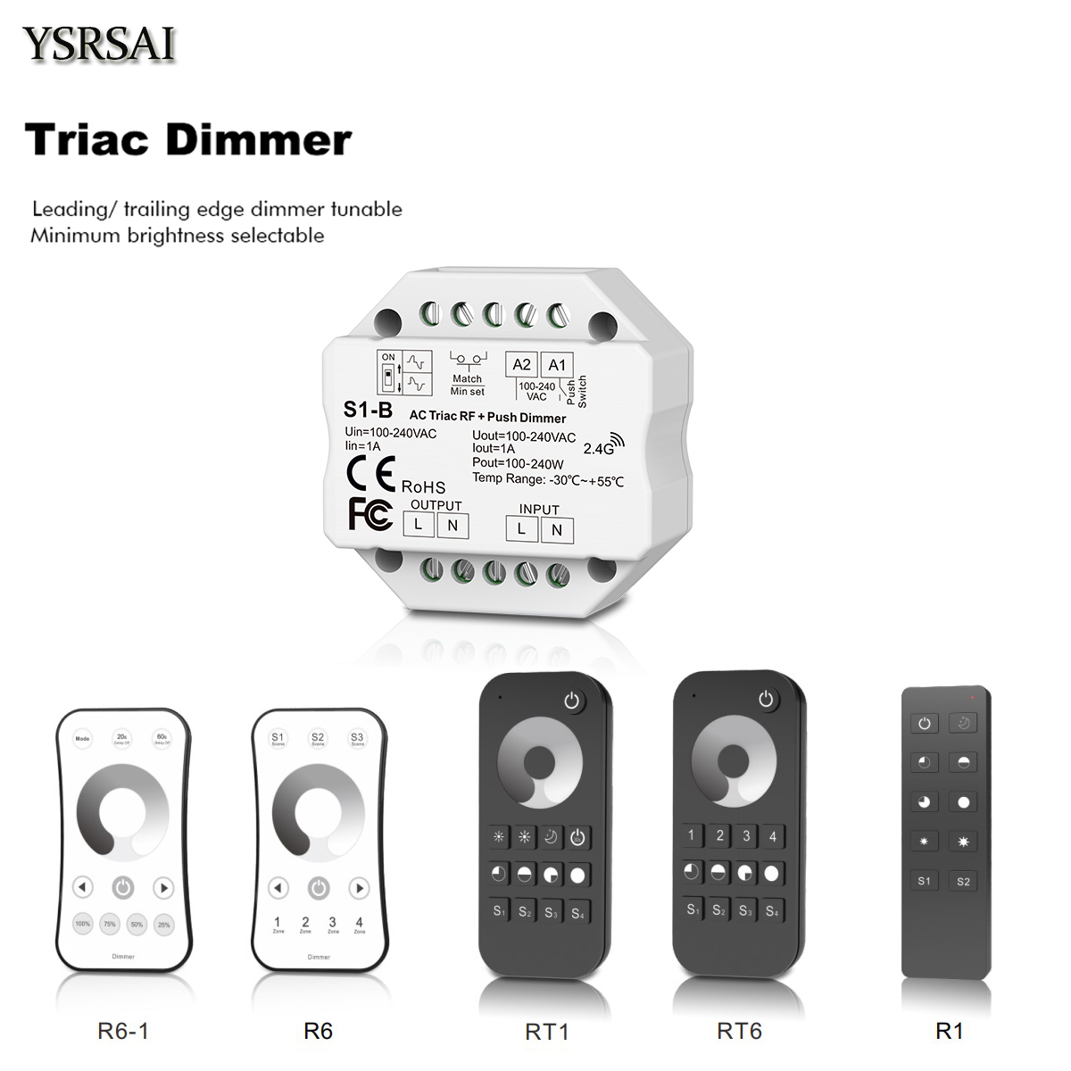 Interruptor de atenuación inalámbrico LED Triac de AC110V-220V, control remoto de atenuación táctil de 4 zonas para LED de un solo Color, 2,4G, S1-B
