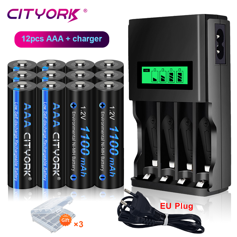 CITYORK-pilas recargables de 1,2 V, AAA, 1100mAh, NI-MH, 3A, 4 ranuras, LCD, USB, cargador de batería recargable de 1,2 V, AA, AAA: other