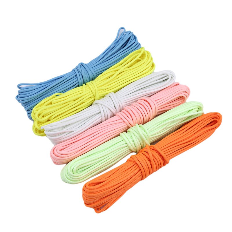 20m 9 Strands Bright Luminous Cord Nylon Parachute Rope For Outdoor Climbing Camping Buckle Rope Soild Color Tent Rope
